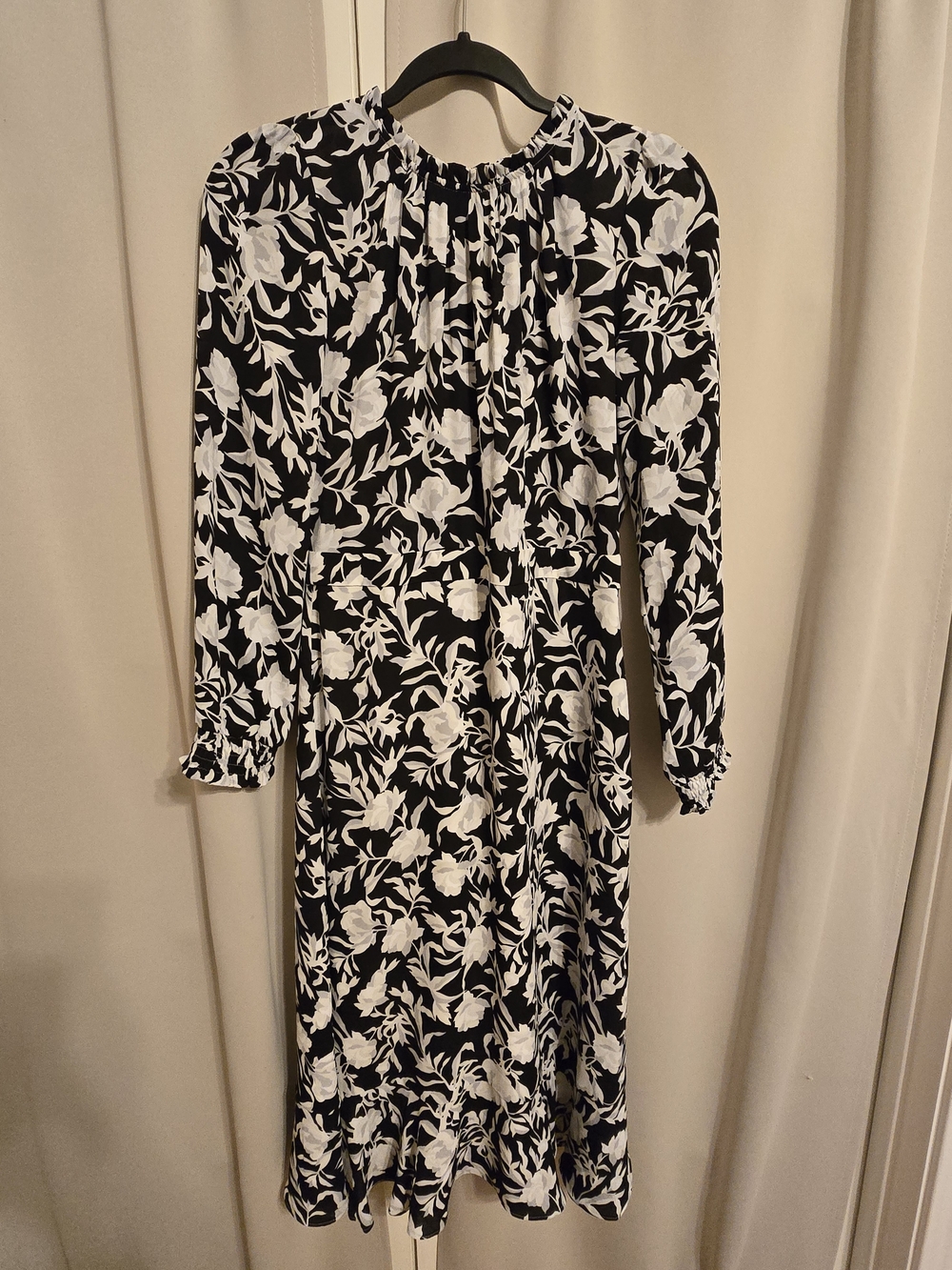 J.Crew Ruffle-Neck Peasant Midi Dress Black Floral Size 4